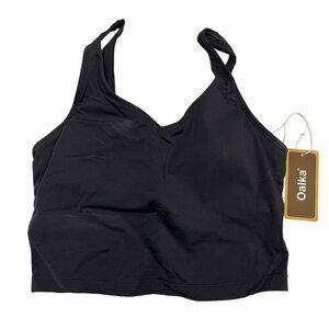 Oalka Sports Bra Womens S Black Longline‎ Padded Crop Tank Yoga Workout Fitness